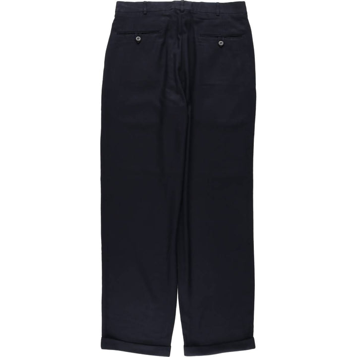 Slates CLASSIC FIT Two-Pleat Slacks Pants, Men's Size W33 (approx.) polyester navy blue type Vintage Second Hand