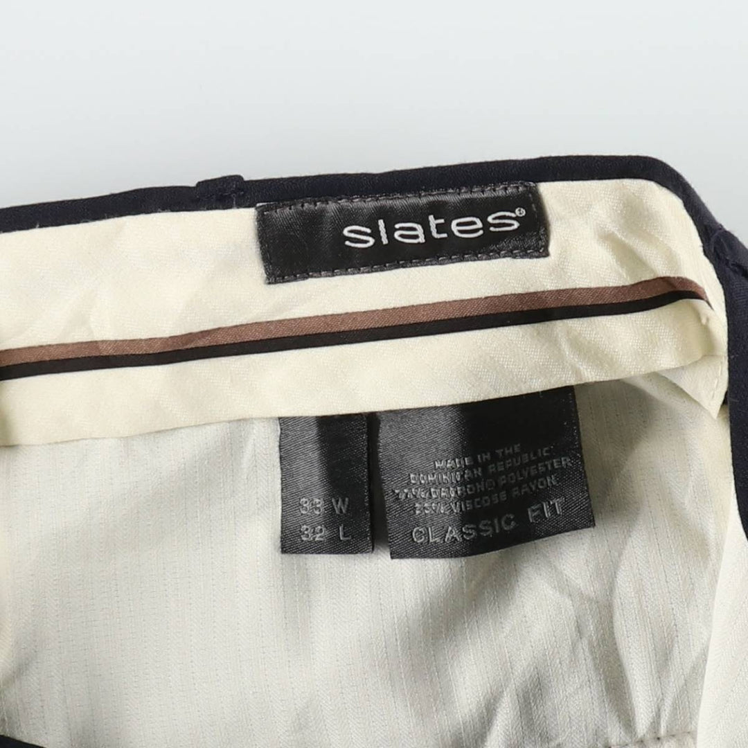 Slates CLASSIC FIT Two-Pleat Slacks Pants, Men's Size W33 (approx.) polyester navy blue type Vintage Second Hand