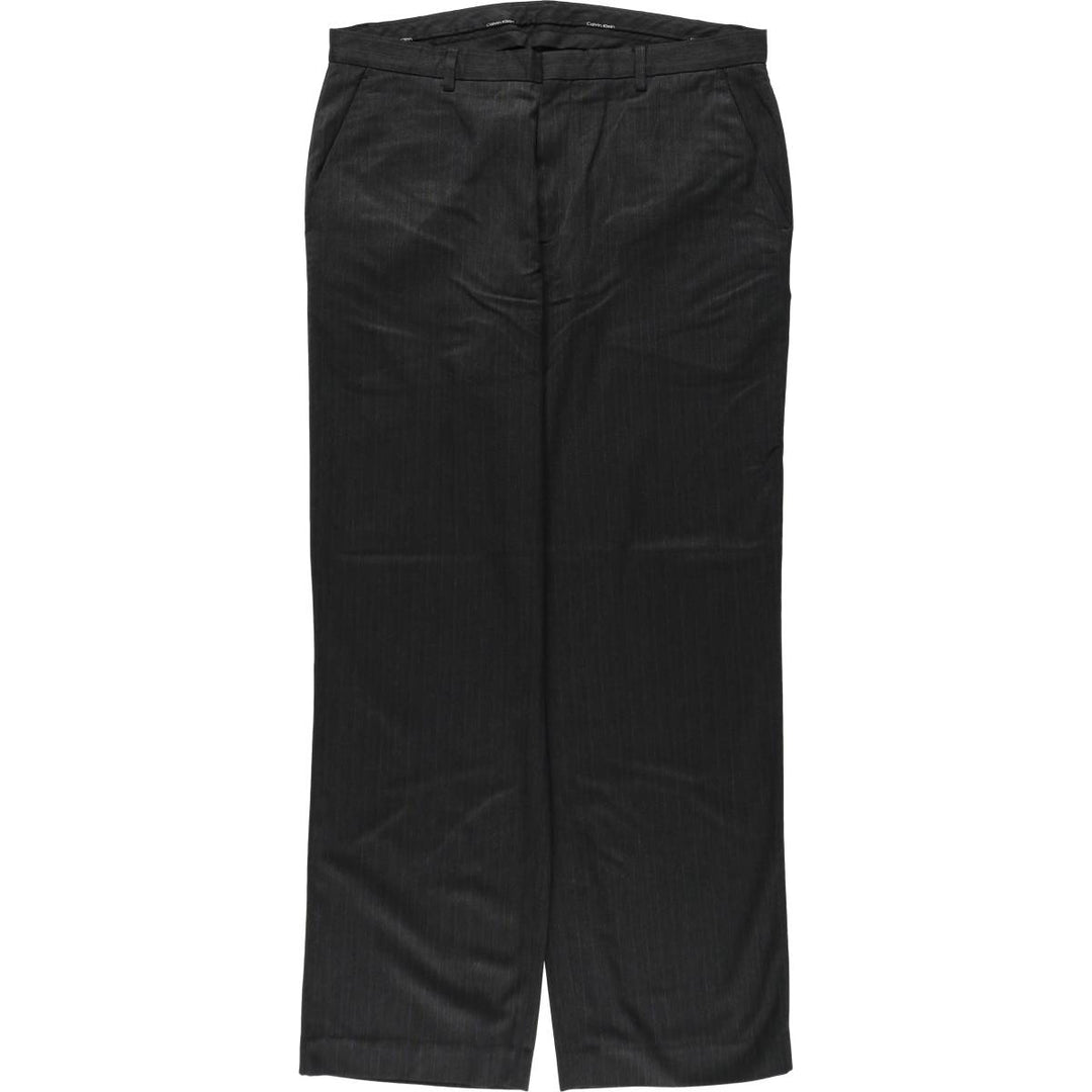 2000s- Calvin Klein striped pattern slacks pants, men's size W37 (approx.) polyester black type Vintage Second Hand