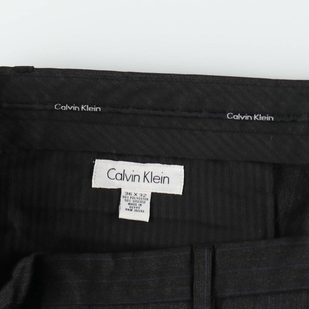 2000s- Calvin Klein striped pattern slacks pants, men's size W37 (approx.) polyester black type Vintage Second Hand