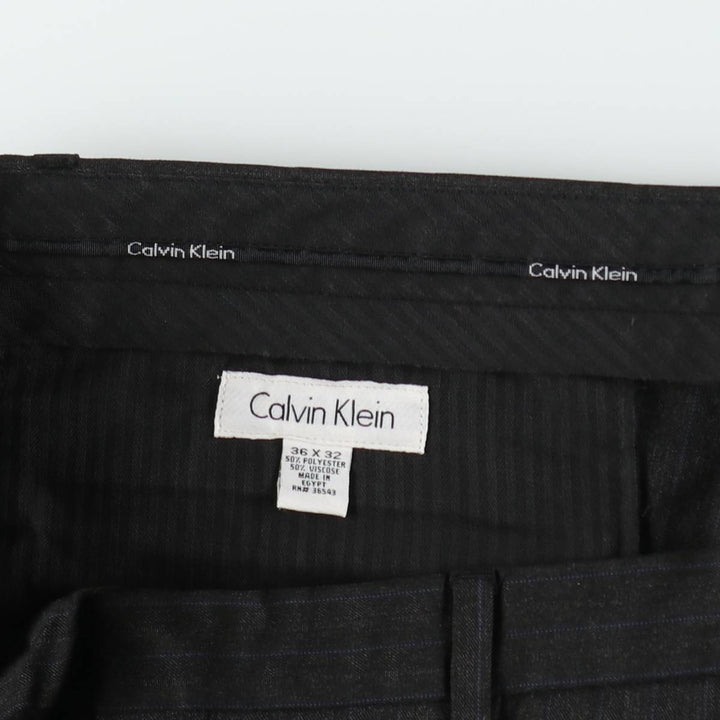 2000s- Calvin Klein striped pattern slacks pants, men's size W37 (approx.) polyester black type Vintage Second Hand