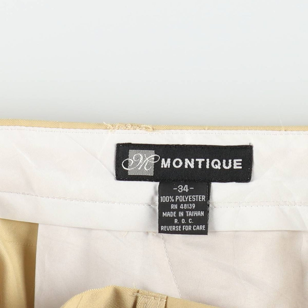 MONTIQUE Three-Pleat Slacks Pants, Men's Size W33 (approx.) polyester Beige type Vintage Second Hand