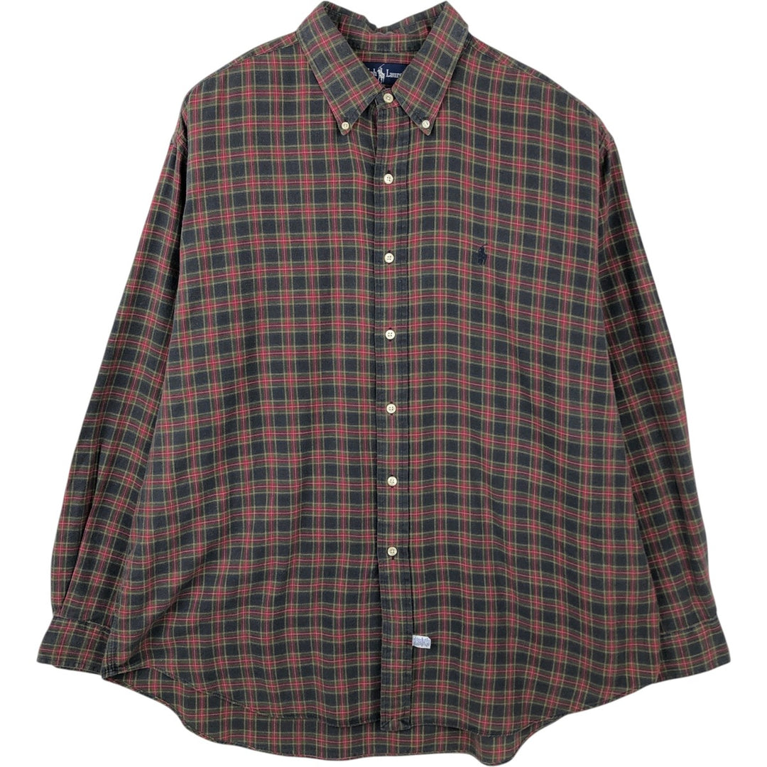 Ralph Lauren long sleeve button down check shirt, men's XL size cotton green type Vintage Second Hand