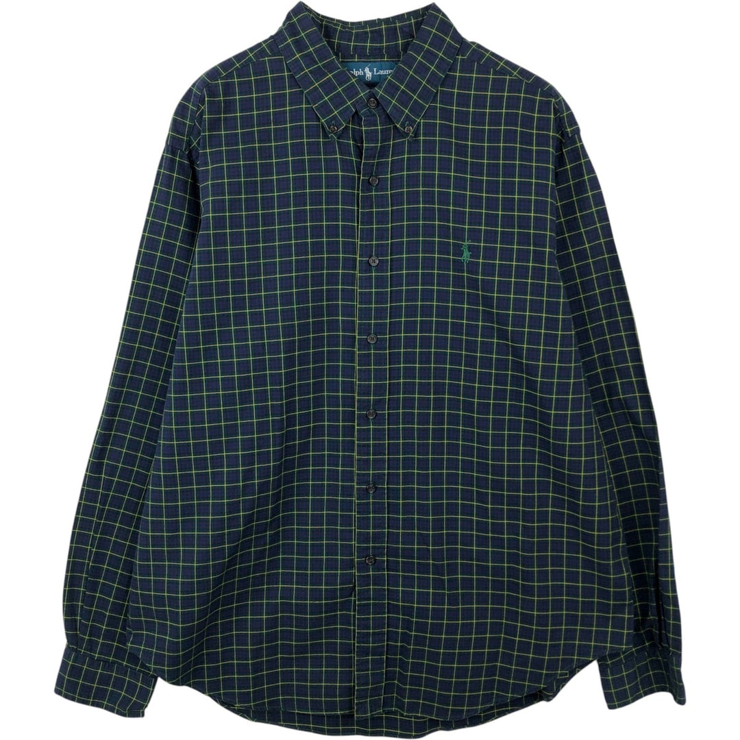 Ralph Lauren Classic Fit Long Sleeve Button Down Check Shirt Men's XL cotton navy blue type Vintage Second Hand