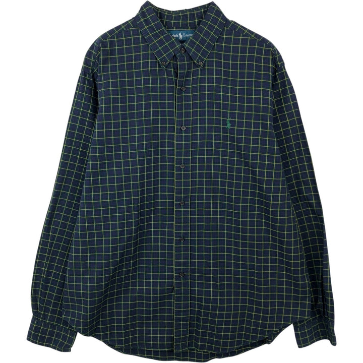 Ralph Lauren Classic Fit Long Sleeve Button Down Check Shirt Men's XL cotton navy blue type Vintage Second Hand