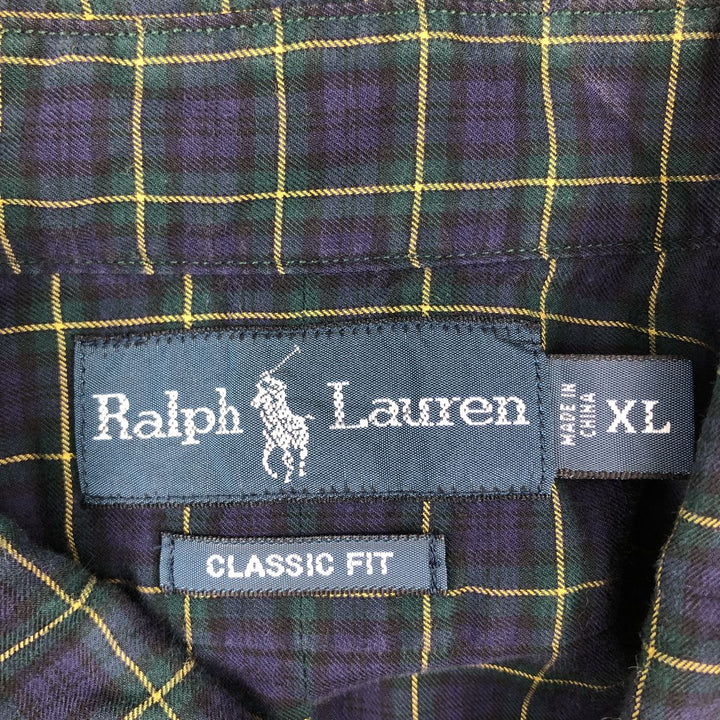 Ralph Lauren Classic Fit Long Sleeve Button Down Check Shirt Men's XL cotton navy blue type Vintage Second Hand