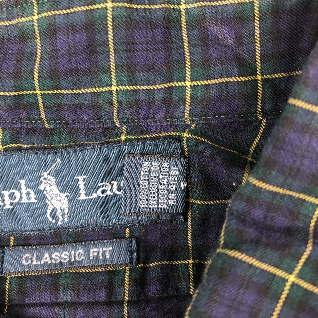 Ralph Lauren Classic Fit Long Sleeve Button Down Check Shirt Men's XL cotton navy blue type Vintage Second Hand