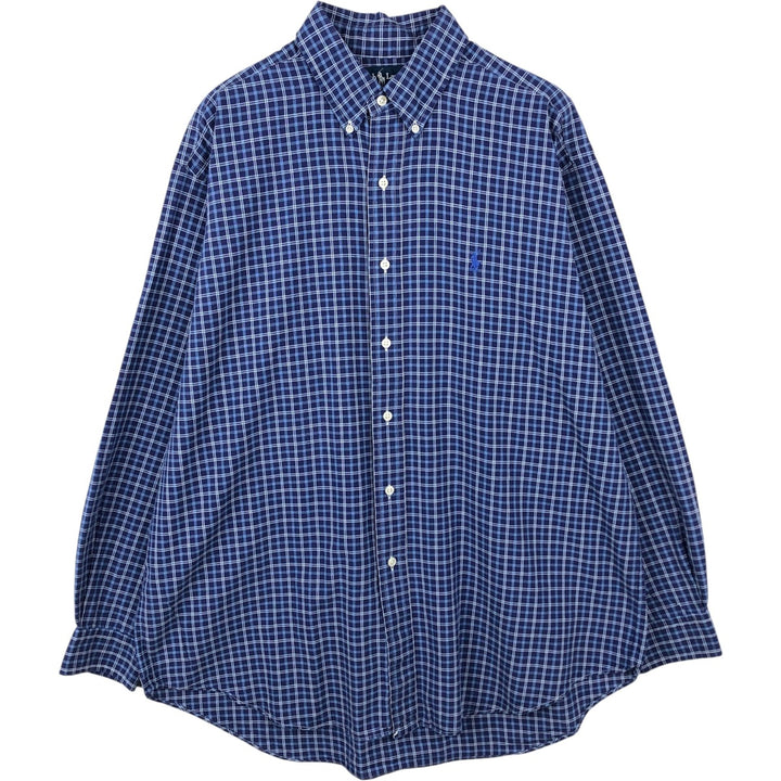 Ralph Lauren BLAKE long sleeve button down check shirt, men's size L cotton blue type Vintage Second Hand