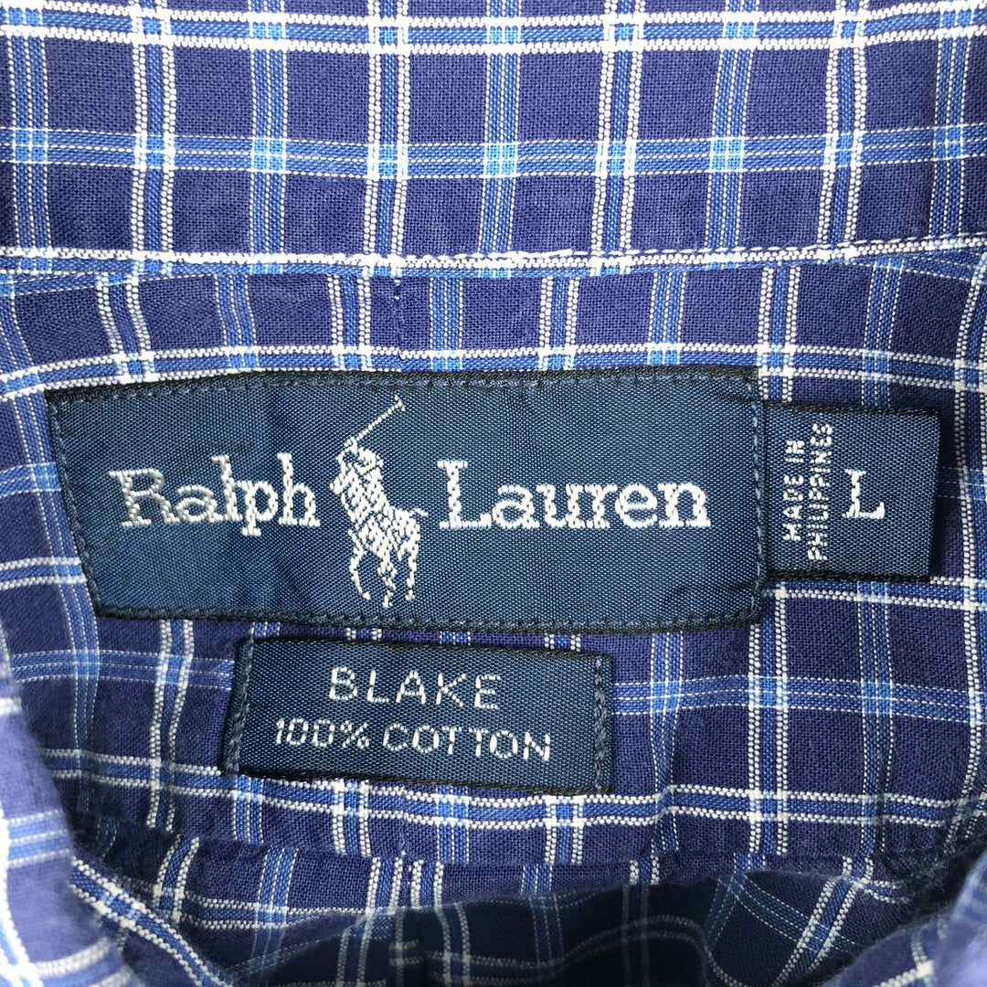 Ralph Lauren BLAKE long sleeve button down check shirt, men's size L cotton blue type Vintage Second Hand