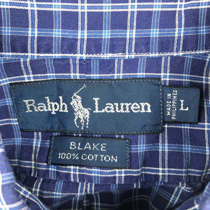 Ralph Lauren BLAKE long sleeve button down check shirt, men's size L cotton blue type Vintage Second Hand