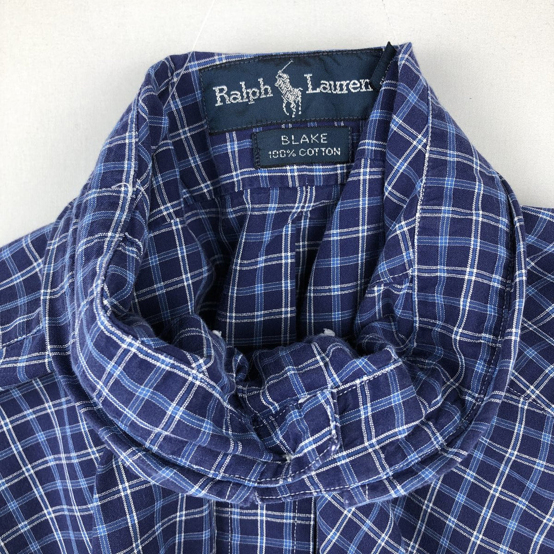 Ralph Lauren BLAKE long sleeve button down check shirt, men's size L cotton blue type Vintage Second Hand