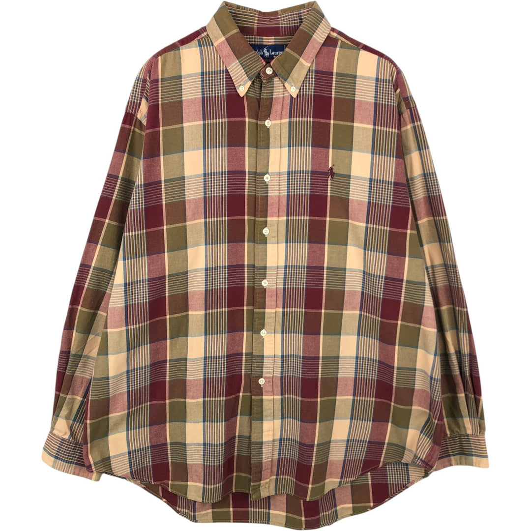 Ralph Lauren long sleeve button down check shirt, men's XL size cotton red type Vintage Second Hand