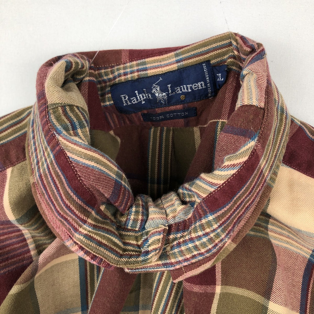 Ralph Lauren long sleeve button down check shirt, men's XL size cotton red type Vintage Second Hand