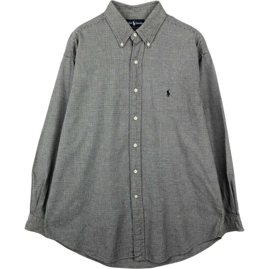 Ralph Lauren BLAIRE Houndstooth Pattern Long-Sleeve Button-Down Check Shirt, Men's Size L (approx.) cotton black type Vintage Second Hand
