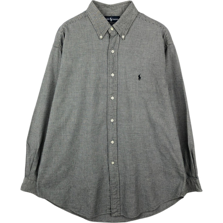 Ralph Lauren BLAIRE Houndstooth Pattern Long-Sleeve Button-Down Check Shirt, Men's Size L (approx.) cotton black type Vintage Second Hand