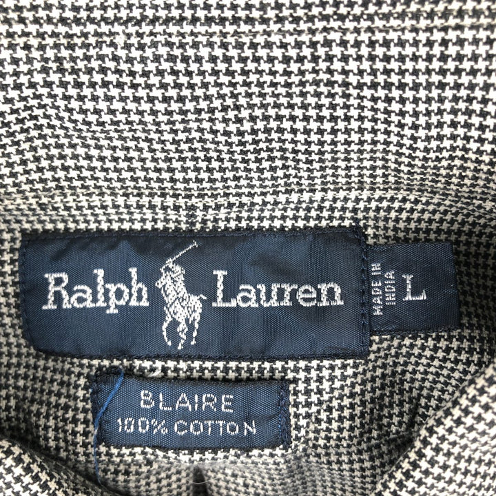Ralph Lauren BLAIRE Houndstooth Pattern Long-Sleeve Button-Down Check Shirt, Men's Size L (approx.) cotton black type Vintage Second Hand