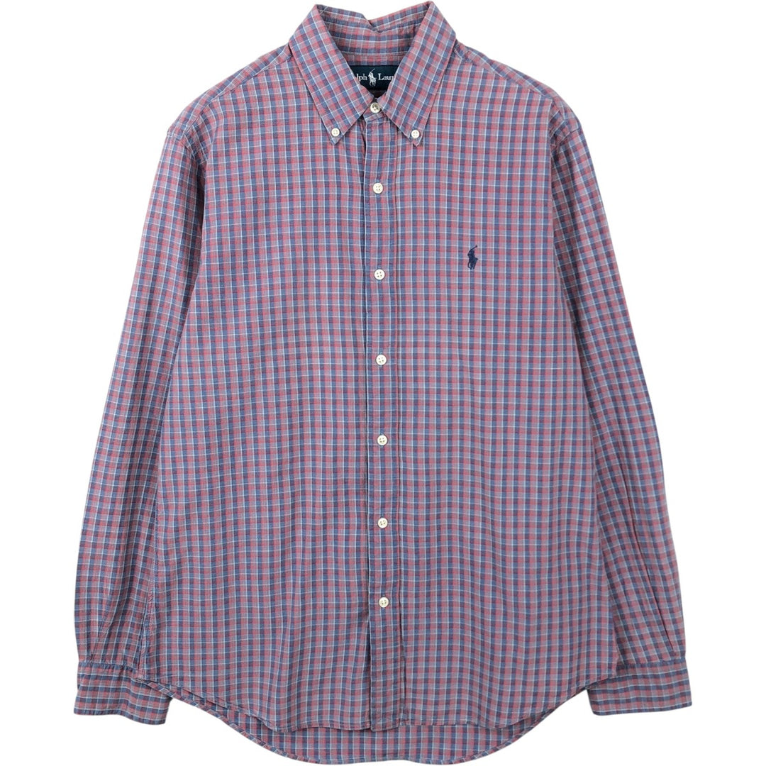 Ralph Lauren long sleeve button down check shirt, men's size M cotton red type Vintage Second Hand