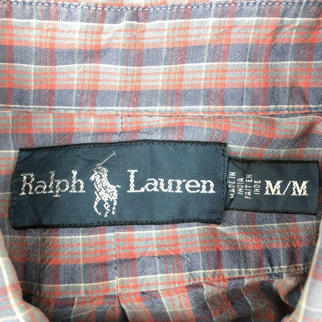 Ralph Lauren long sleeve button down check shirt, men's size M cotton red type Vintage Second Hand
