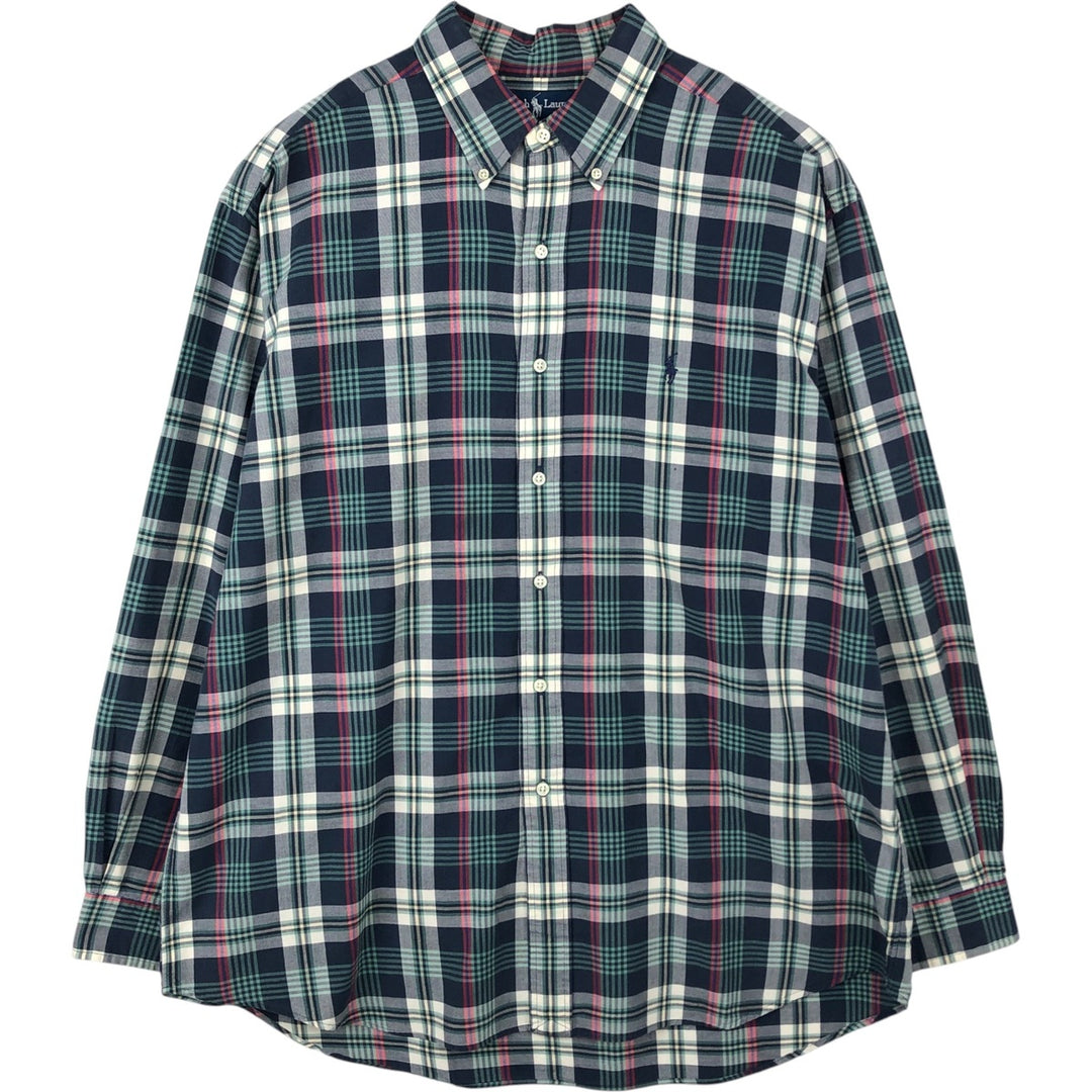 Ralph Lauren BLAKE Tartan Check Long Sleeve Button-Down Check Shirt Men's XL cotton navy blue type Vintage Second Hand