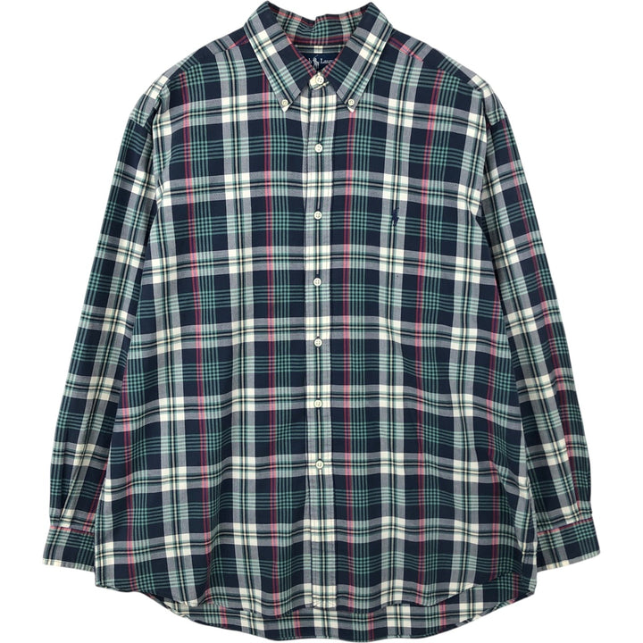 Ralph Lauren BLAKE Tartan Check Long Sleeve Button-Down Check Shirt Men's XL cotton navy blue type Vintage Second Hand