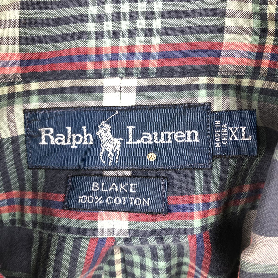 Ralph Lauren BLAKE Tartan Check Long Sleeve Button-Down Check Shirt Men's XL cotton navy blue type Vintage Second Hand