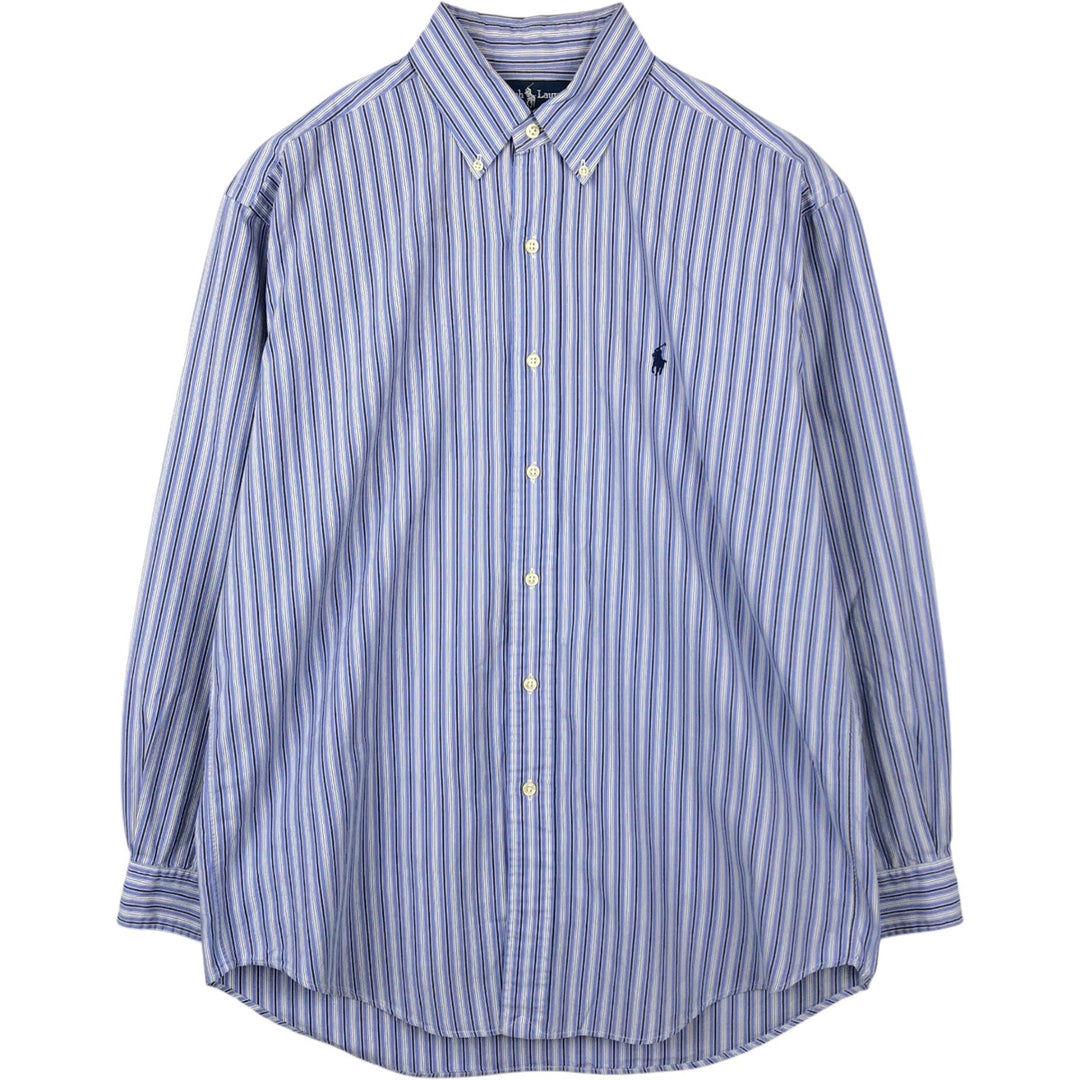 Ralph Lauren BLAKE long sleeve button down striped shirt, men's size M cotton blue type Vintage Second Hand