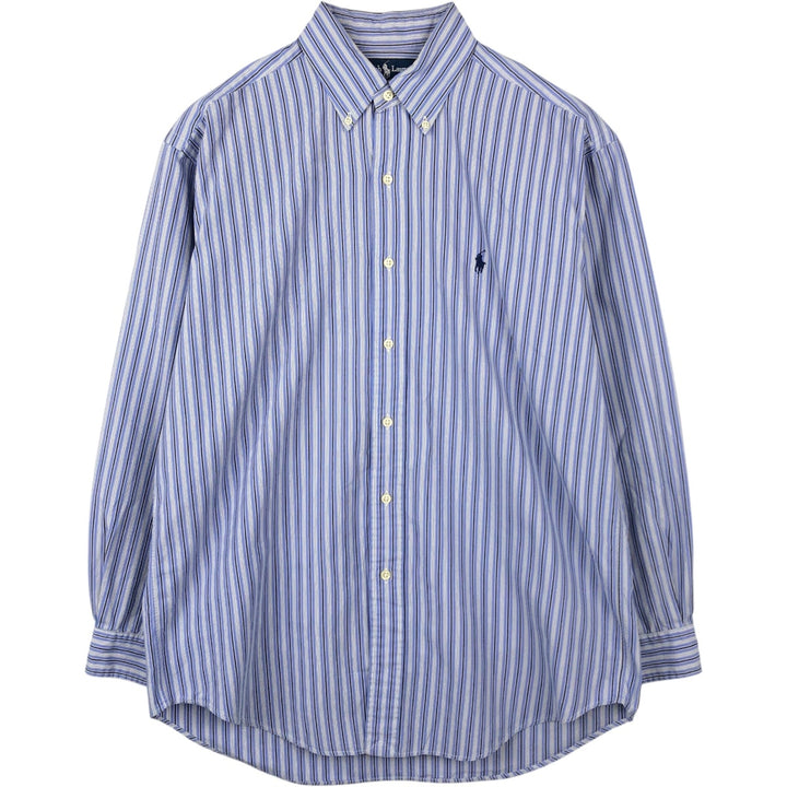 Ralph Lauren BLAKE long sleeve button down striped shirt, men's size M cotton blue type Vintage Second Hand