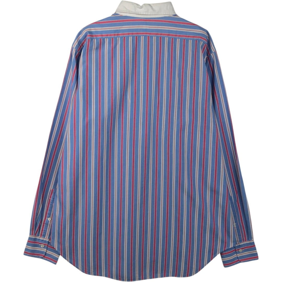 Ralph Lauren POLO by Ralph Lauren Wide Collar Multi-Stripe Long-Sleeve Striped Shirt (Men's Size L) cotton blue type Vintage Second Hand