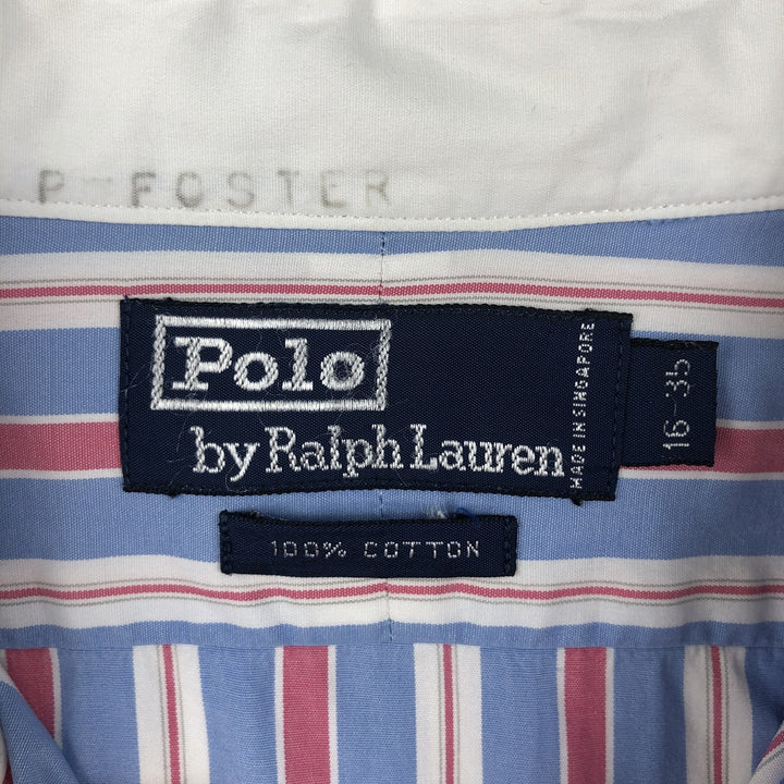 Ralph Lauren POLO by Ralph Lauren Wide Collar Multi-Stripe Long-Sleeve Striped Shirt (Men's Size L) cotton blue type Vintage Second Hand