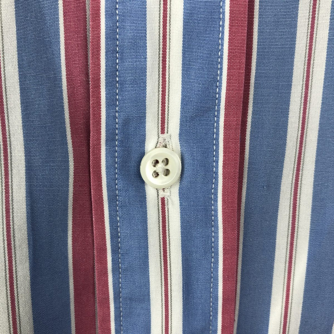 Ralph Lauren POLO by Ralph Lauren Wide Collar Multi-Stripe Long-Sleeve Striped Shirt (Men's Size L) cotton blue type Vintage Second Hand