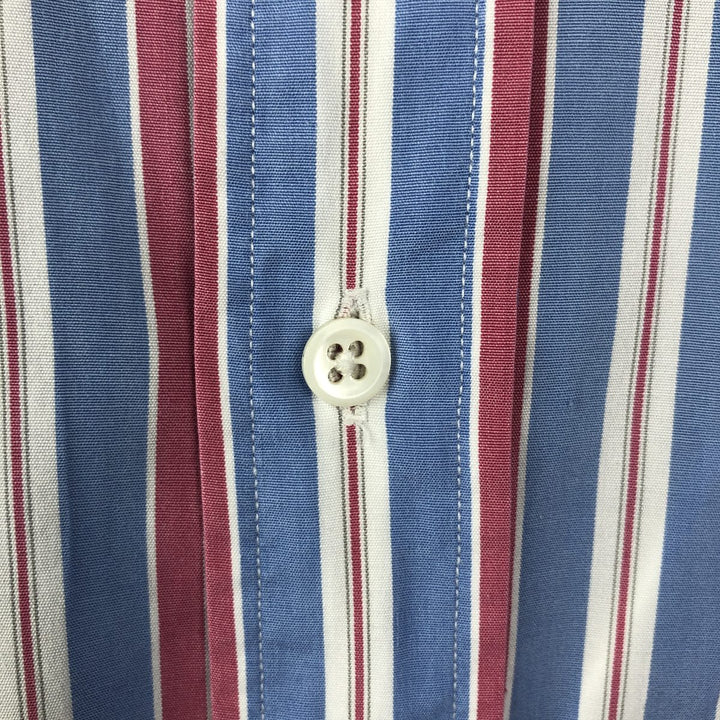 Ralph Lauren POLO by Ralph Lauren Wide Collar Multi-Stripe Long-Sleeve Striped Shirt (Men's Size L) cotton blue type Vintage Second Hand