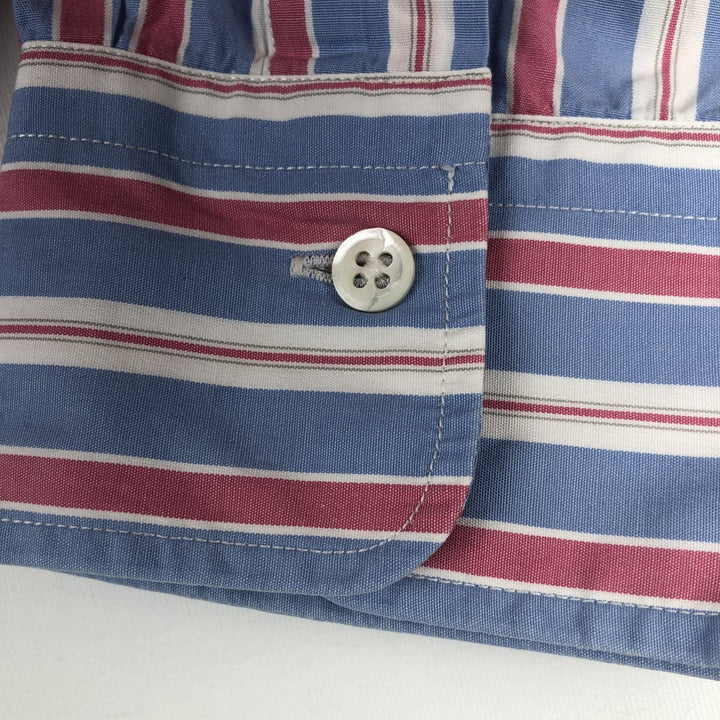 Ralph Lauren POLO by Ralph Lauren Wide Collar Multi-Stripe Long-Sleeve Striped Shirt (Men's Size L) cotton blue type Vintage Second Hand
