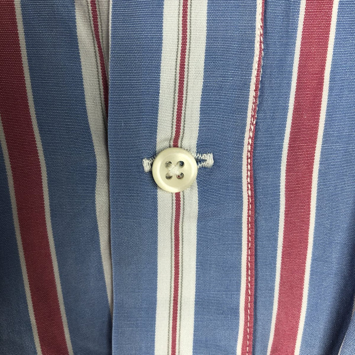 Ralph Lauren POLO by Ralph Lauren Wide Collar Multi-Stripe Long-Sleeve Striped Shirt (Men's Size L) cotton blue type Vintage Second Hand