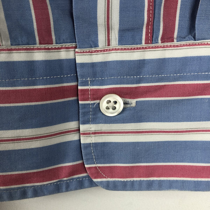 Ralph Lauren POLO by Ralph Lauren Wide Collar Multi-Stripe Long-Sleeve Striped Shirt (Men's Size L) cotton blue type Vintage Second Hand