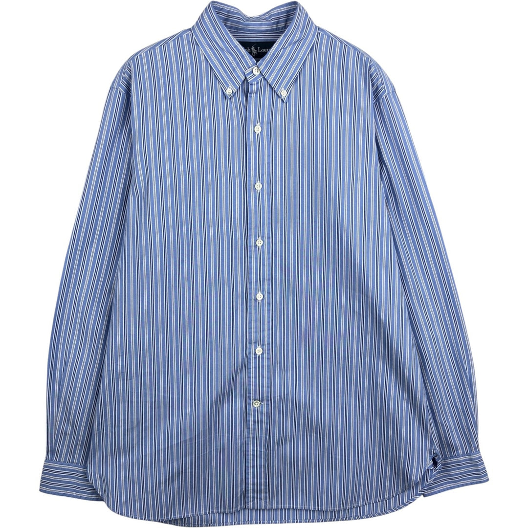 Ralph Lauren Classic Fit Long Sleeve Button Down Striped Shirt, Men's Size L cotton blue type Vintage Second Hand