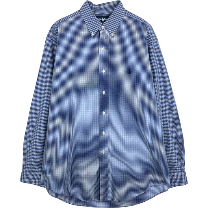 Ralph Lauren YARMOUTH Long Sleeve Button-Down Check Shirt, Men's Size L cotton blue type Vintage Second Hand