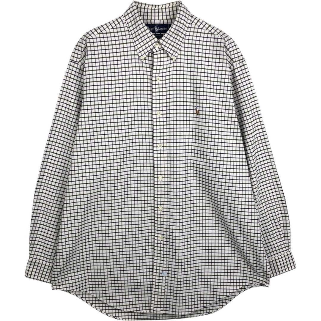 Ralph Lauren YARMOUTH Long Sleeve Button-Down Check Shirt, Men's Size L cotton white type Vintage Second Hand