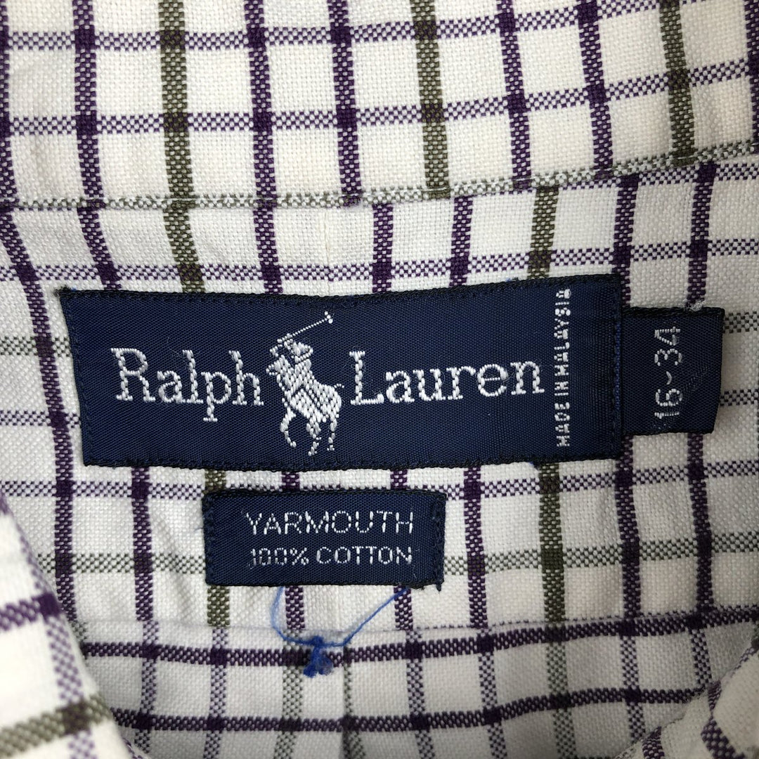 Ralph Lauren YARMOUTH Long Sleeve Button-Down Check Shirt, Men's Size L cotton white type Vintage Second Hand