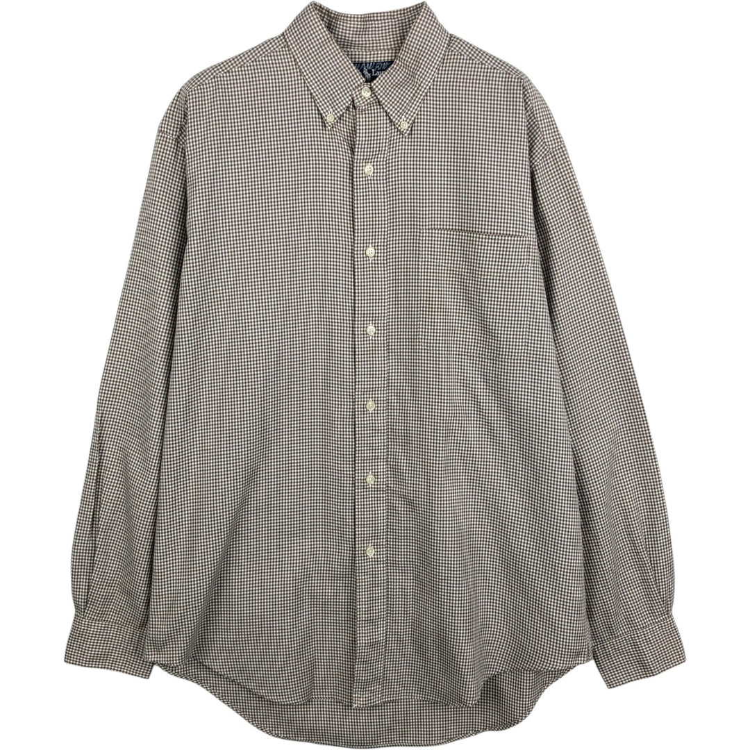 Ralph Lauren BERTRAND Gingham Check Long-Sleeve Button-Down Check Shirt, Men's Size M (approx.) cotton Beige type Vintage Second Hand