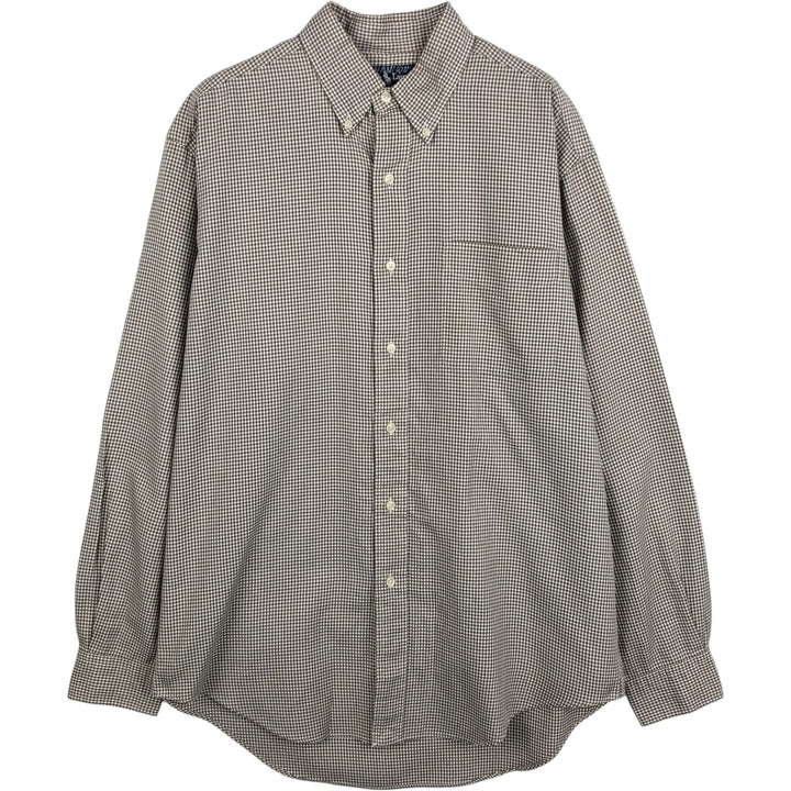 Ralph Lauren BERTRAND Gingham Check Long-Sleeve Button-Down Check Shirt, Men's Size M (approx.) cotton Beige type Vintage Second Hand