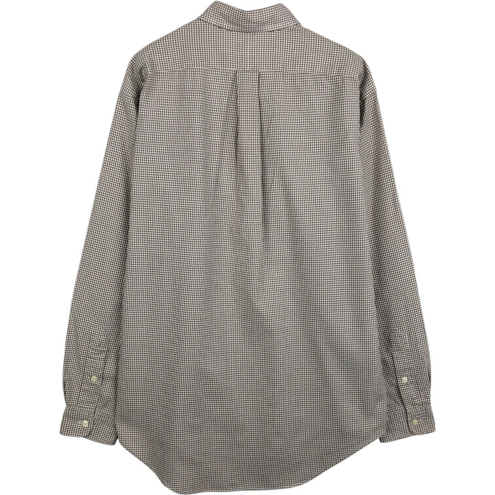 Ralph Lauren BERTRAND Gingham Check Long-Sleeve Button-Down Check Shirt, Men's Size M (approx.) cotton Beige type Vintage Second Hand