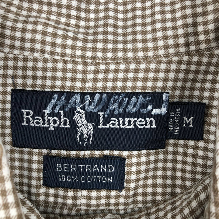 Ralph Lauren BERTRAND Gingham Check Long-Sleeve Button-Down Check Shirt, Men's Size M (approx.) cotton Beige type Vintage Second Hand