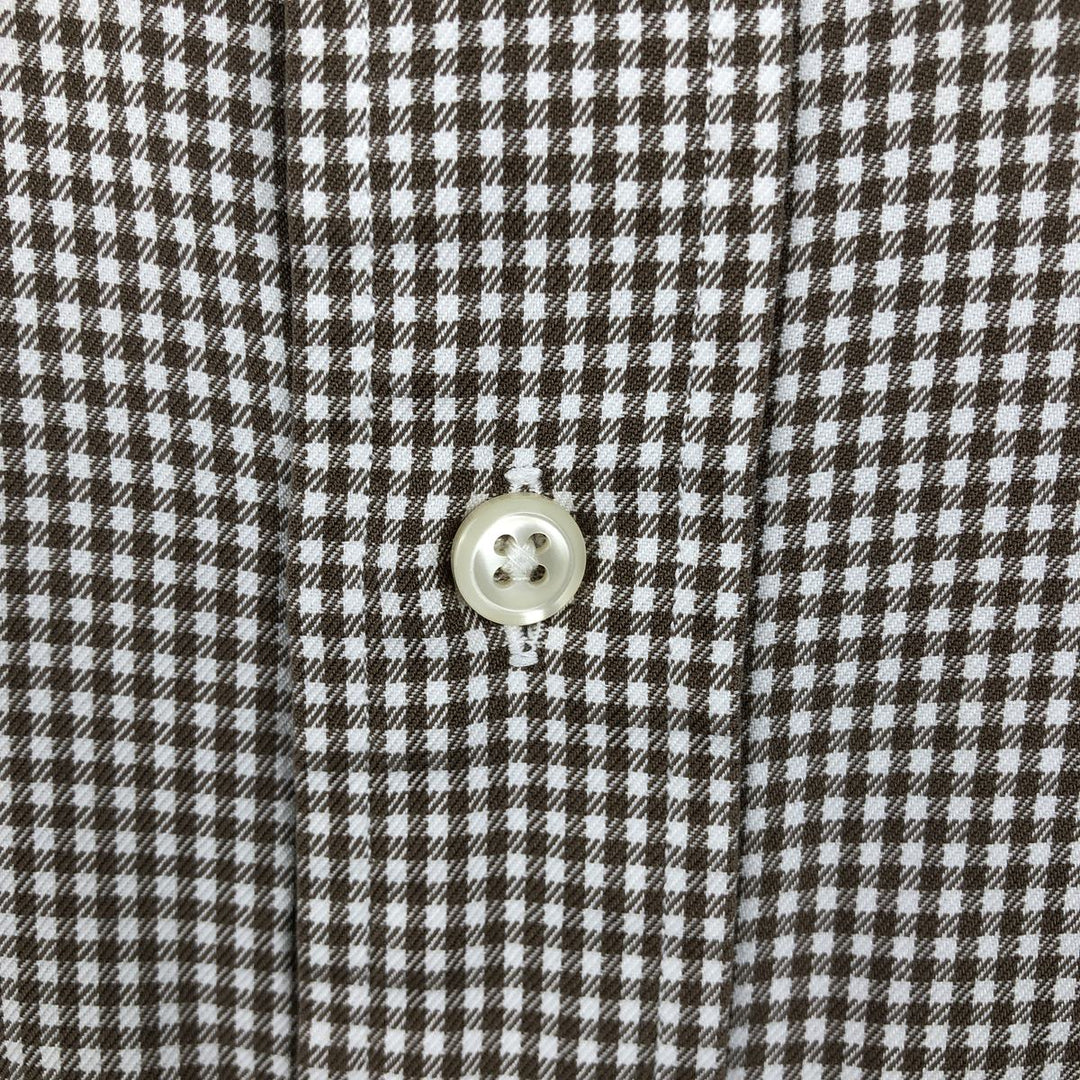 Ralph Lauren BERTRAND Gingham Check Long-Sleeve Button-Down Check Shirt, Men's Size M (approx.) cotton Beige type Vintage Second Hand