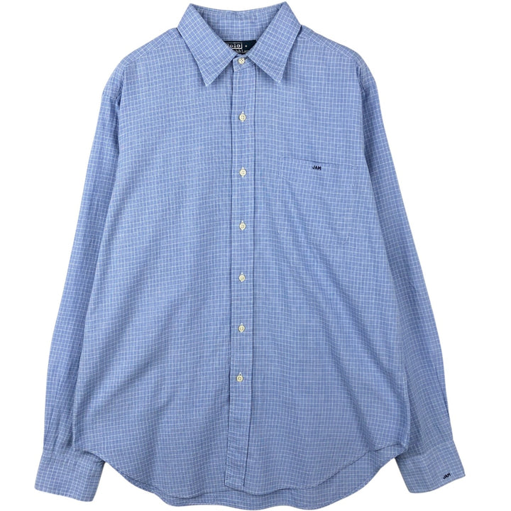 Ralph Lauren POLO by Ralph Lauren ANDREW long sleeve cotton check shirt, men's size L cotton Blue type light blue Vintage Second Hand