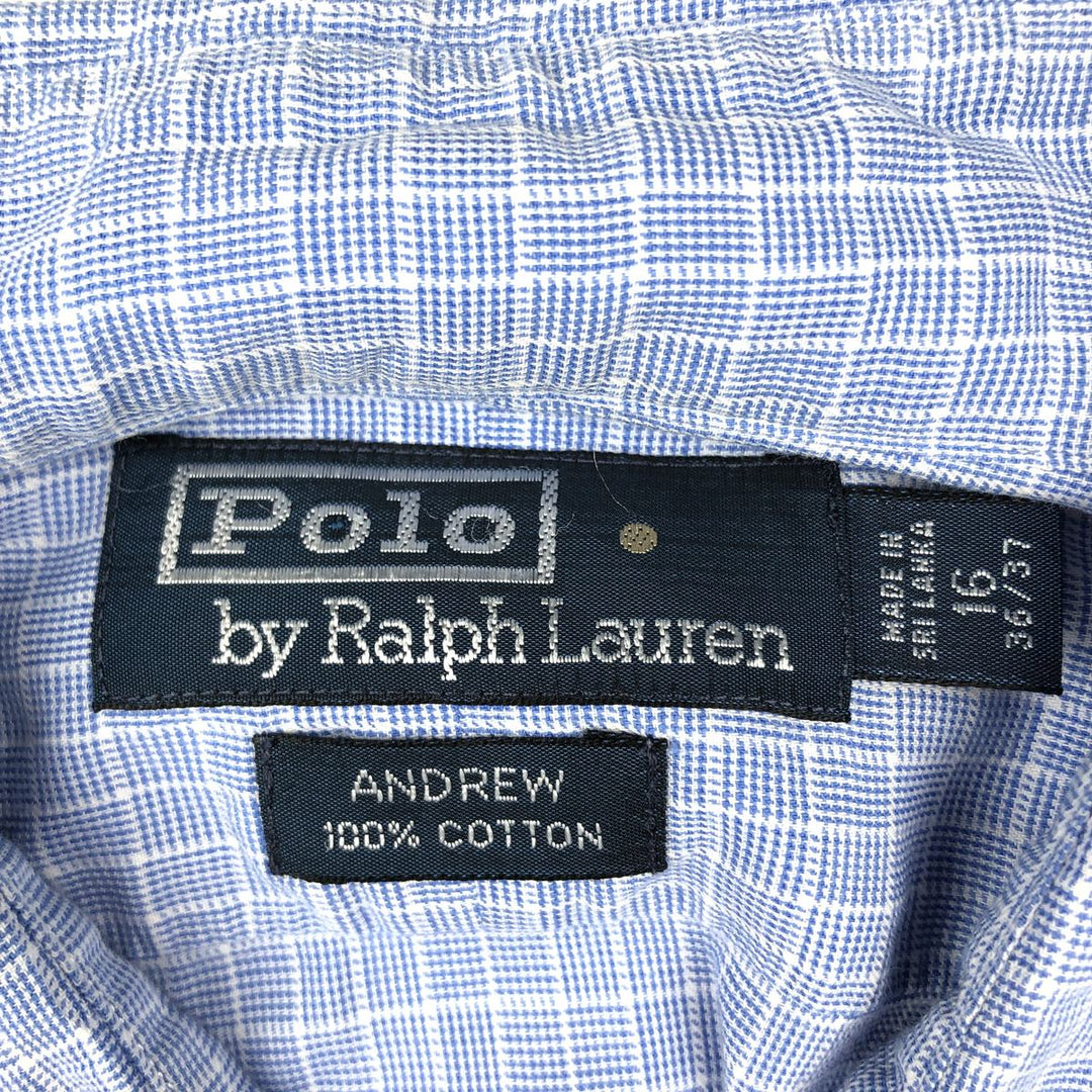 Ralph Lauren POLO by Ralph Lauren ANDREW long sleeve cotton check shirt, men's size L cotton Blue type light blue Vintage Second Hand