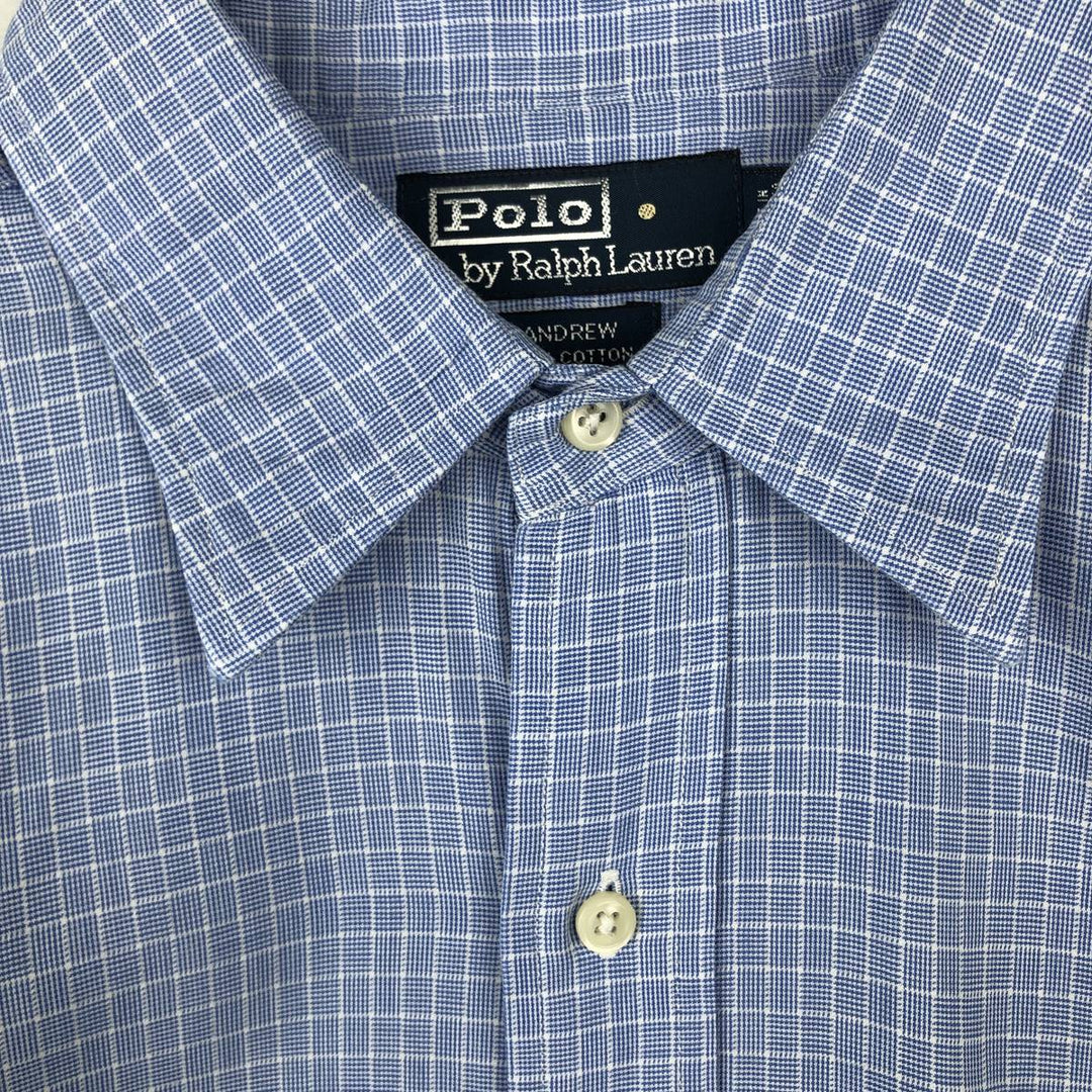 Ralph Lauren POLO by Ralph Lauren ANDREW long sleeve cotton check shirt, men's size L cotton Blue type light blue Vintage Second Hand