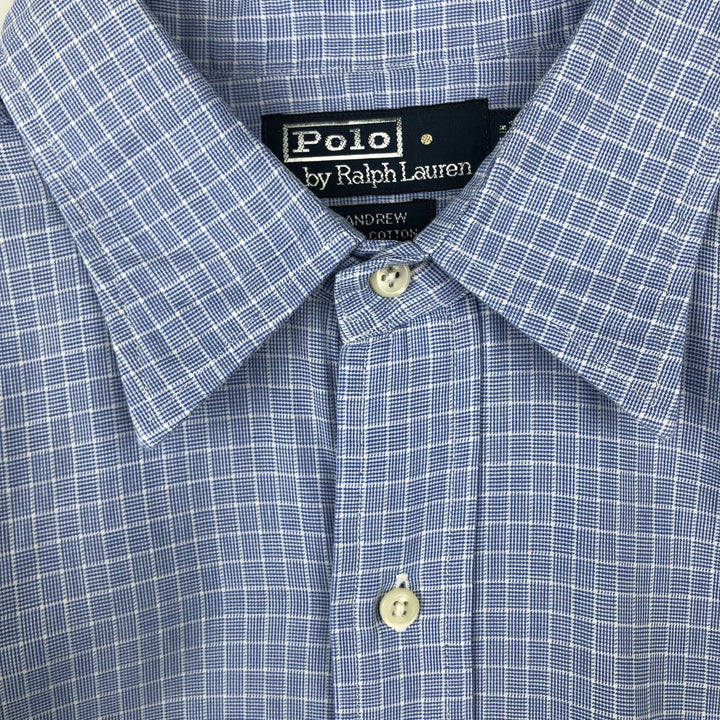 Ralph Lauren POLO by Ralph Lauren ANDREW long sleeve cotton check shirt, men's size L cotton Blue type light blue Vintage Second Hand