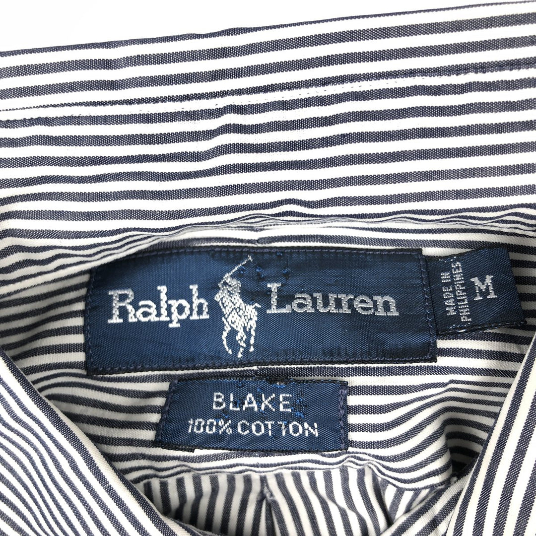 Ralph Lauren BLAKE long sleeve button down striped shirt, men's size M cotton white type Vintage Second Hand