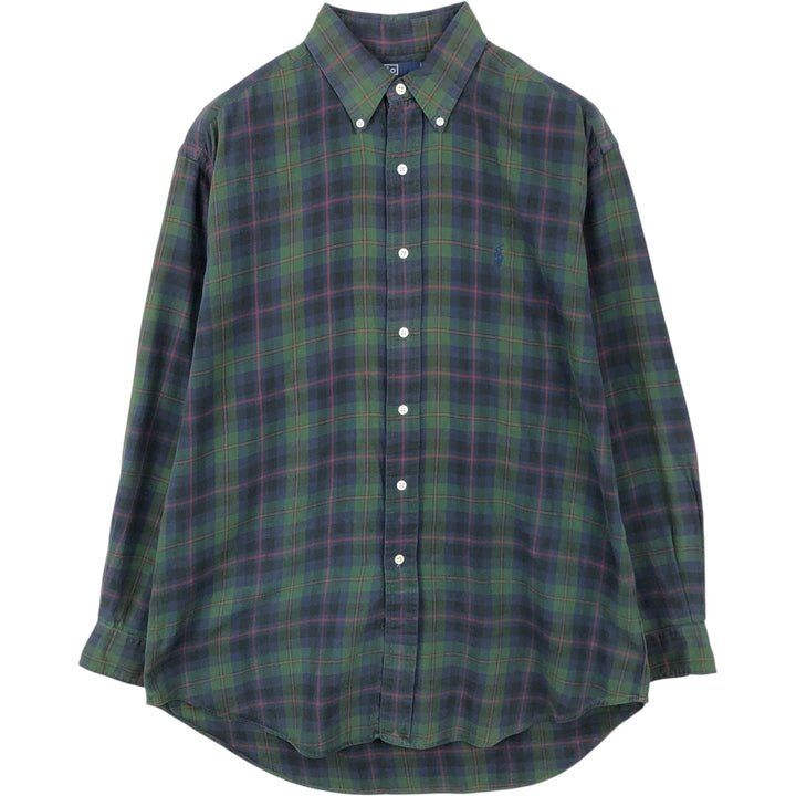 Ralph Lauren POLO by Ralph Lauren BLAIRE Long-Sleeve Button-Down Check Shirt, Men's Size M (approx.) cotton green type Vintage Second Hand