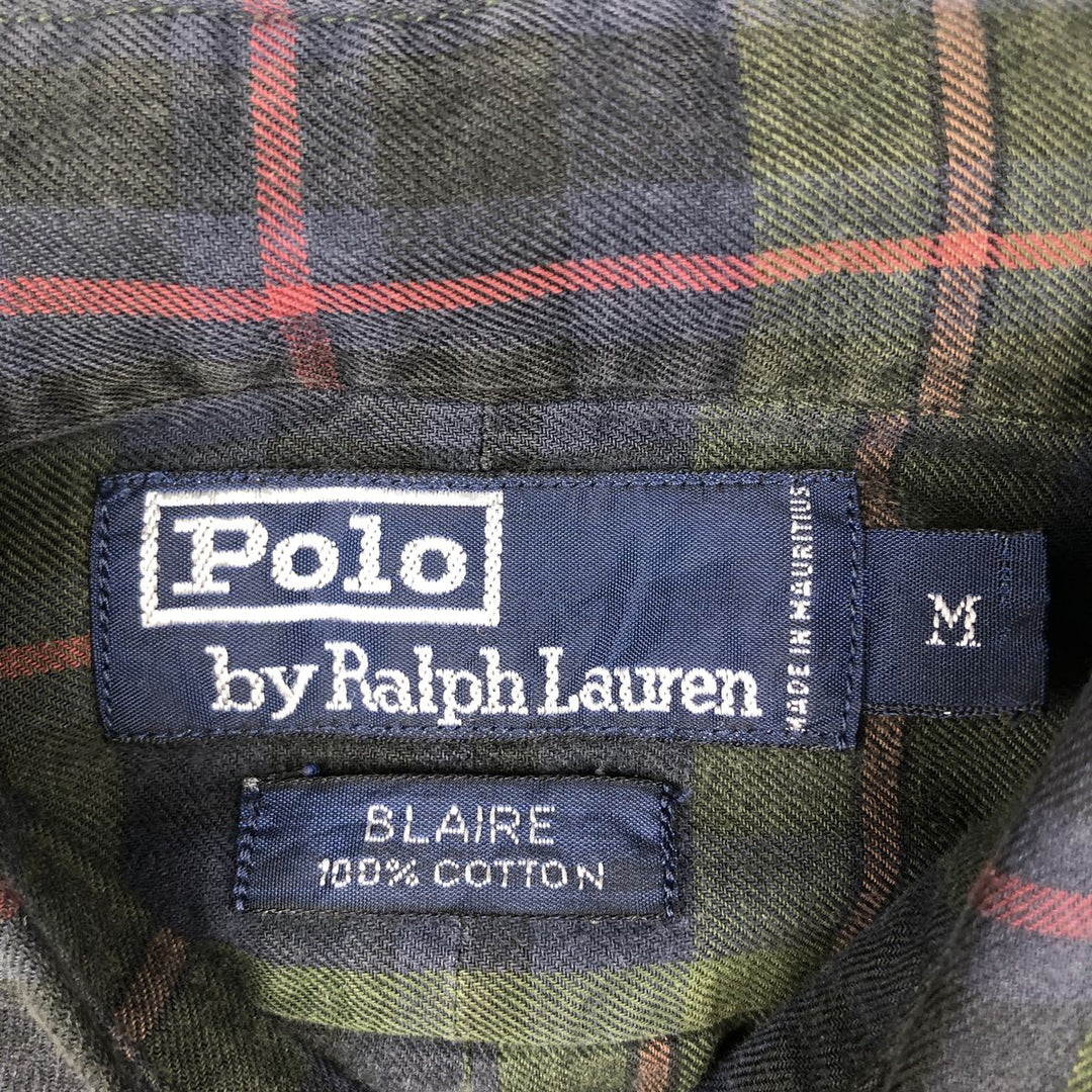 Ralph Lauren POLO by Ralph Lauren BLAIRE Long-Sleeve Button-Down Check Shirt, Men's Size M (approx.) cotton green type Vintage Second Hand